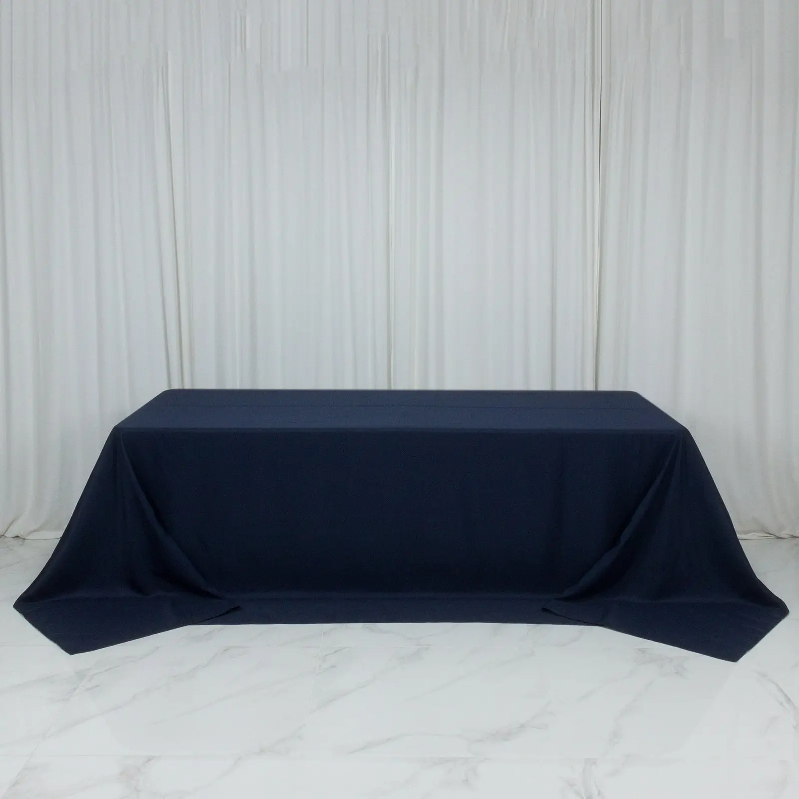 Washable Wrinkle-Free Polyester Rectangular King Table Cover - 108"x156" Extra-Wide Navy Blue 1-Piece Hemmed Edges Floor-Drop Banquet Linen for Weddings, 8ft Catering Tables, Birthday, Casual, Thanksgiving, Outdoors