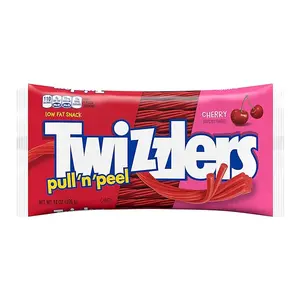 TWIZZLERS PULL 'N' PEEL Cherry Flavored Licorice Style, Low Fat Candy Bag, 14 oz