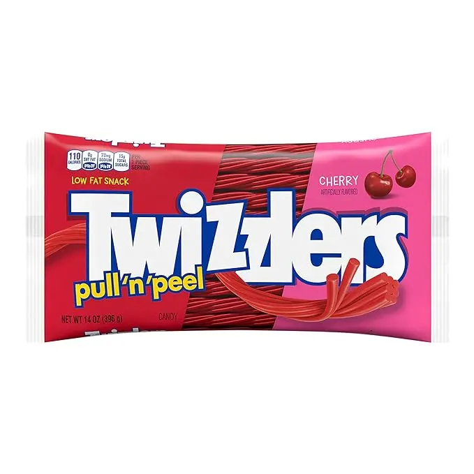 TWIZZLERS PULL 'N' PEEL Cherry Flavored Licorice Style, Low Fat Candy Bag, 14 oz