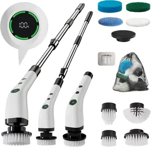 Electric Spin Scrubber,Cordless Shower Scrubber with IPX7 Waterproof,Electric Cleaning Brush,Multi-Surface Use,Long Battery Life,3 Extendable Handle,2 Adjustable Speed,8 Replaceable Brush Heads,Multi-Purpose Cleaning Kit for Bathroom/Kitchen/Car