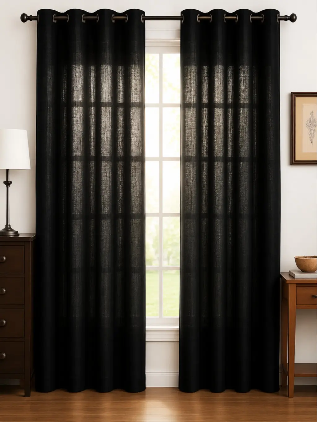 Luxury Glossy Sheen Finish Curtain Panel – 2 Panel Set, Each 54x84”, 8 Grommets, Elegant Light Filtering Drapes for Bedrooms Living Rooms -Black