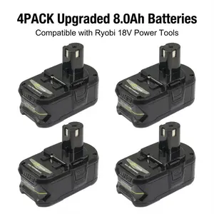 4Pack 8.0Ah High Capacity Replacement for Ryobi18v Battery, Compatible with Ryobi 18Volts System CordlessPower Tools and Charger
