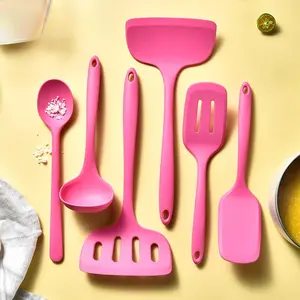 Silicone Cooking Utensils Set, 6 Counts/set Non-stick Heat Resistant Spatula & Spoon & Scraper, Kitchen Cooking Utensils Set, Kitchen Gadgets
