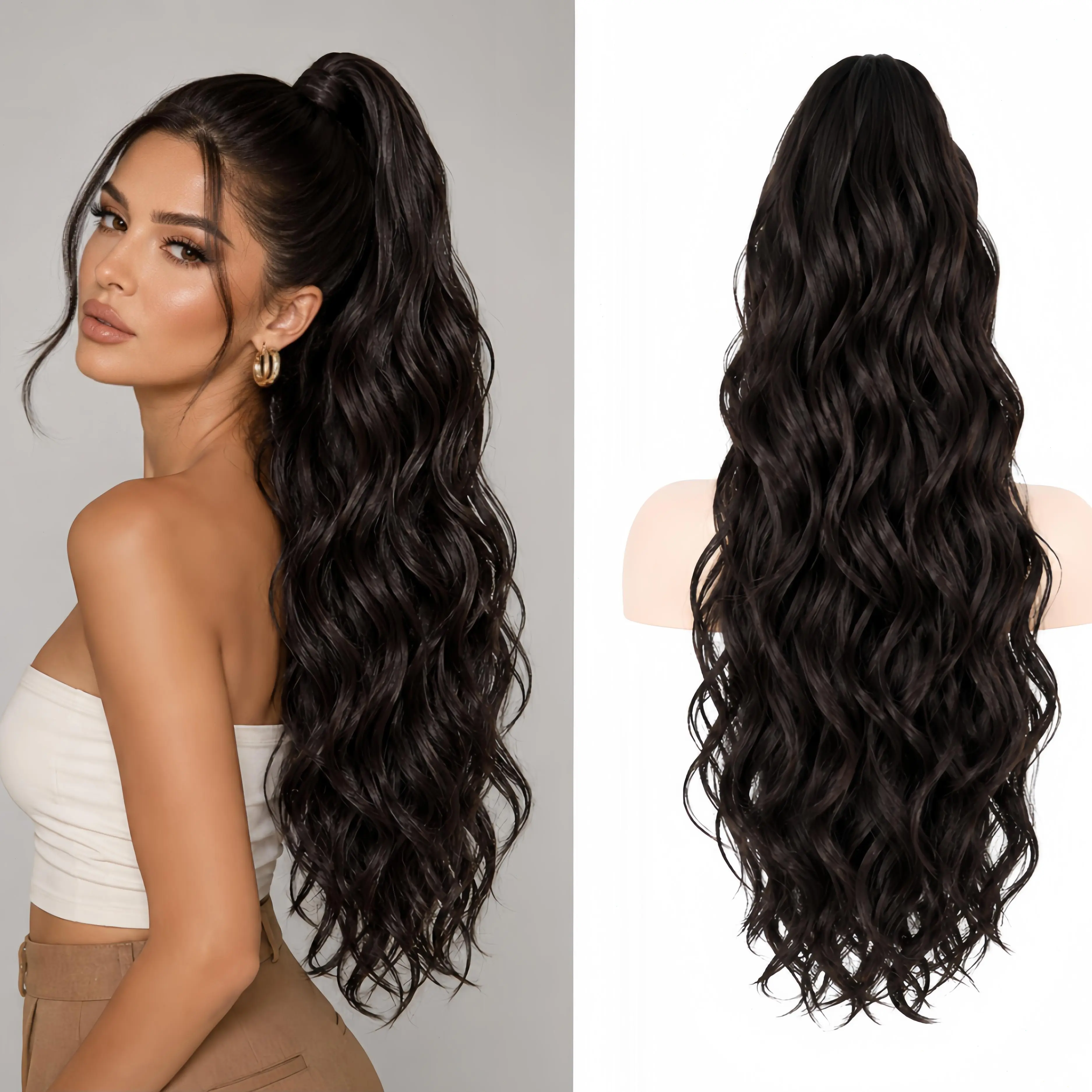 NOKOARI 28" Synthetic Claw Clip Ponytail Hairpiece - Body Wave Clip Hair Extensions, Lightweight, Secure for Daily & Outdoor Use, Body Wave Hairstyle