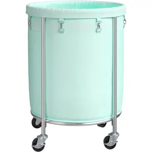 Laundry with Wheels, 170L Laundry Hamper with Removable Bag and Steel Frame, Round Laundry Cart with 4 Casters and 2 Brakes, Ideal Bedroom, Bathroom, Laundry Room, Mint Green