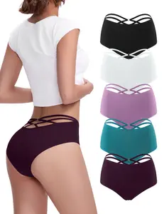 FallSweet High Waisted Underwear for Women Criss Cross Back Comfy Briefs Panties Pack Fit Soft