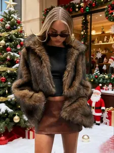 Women's Elegant Faux Fur Jacket, Long Sleeve Open Front Design, Winter Fashion Coat, Warm Autumn Outerwear, Simple High-Quality Style