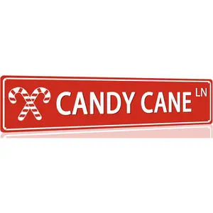 Candy Cane Lane Tin Sign Funny Christmas Metal Signs Vintage Santa Print Art Poster Wall Decor For Kitchen Patio Yard Office Cafe Bar 4x16 Inch