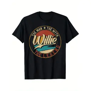 Men's Willie The for Man The Myth The Legend Short Sleeve Shirt - Casual Round Neck Short Sleeve with Iconic Willie Graphic, S-XXXL ()| Casual Attire, Holiday Gift, Year-Round| Machine Washable & Dry Cleanable| Novelty Apparel