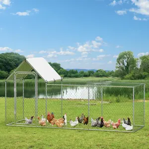 [FLASH SALE] Garvee Chicken Coop Run Large Metal Chicken Pen Outdoor, Metal Chicken Coop with Waterproof and Anti-Uv Cover for 6/10 Chickens,Duck Rabbits Habitat - 118.1 x 39.4 x 59 Inch