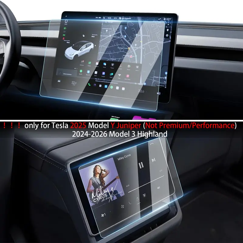 Canvcle 2-Pack Premium Tempered Glass Screen Protectors, Anti-Fingerprint Easy-to-Install Car Accessories for Tesla 2025 Model Y Juniper (Not Premium/Performance), 2024-2026 Model 3 Highland - 15.4in Front, 8in Rear Touchscreens, Cover, Smooth, Protection