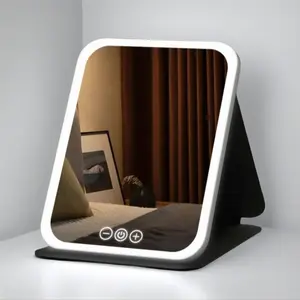 [DOCHEN] Portable LED Makeup Mirror, Foldable Makeup Mirror with Light, Desktop Fill Light Mirror For Student Dormitory & Office, Rechargeable Adjustable Makeup Mirror Girl's Holiday Gift