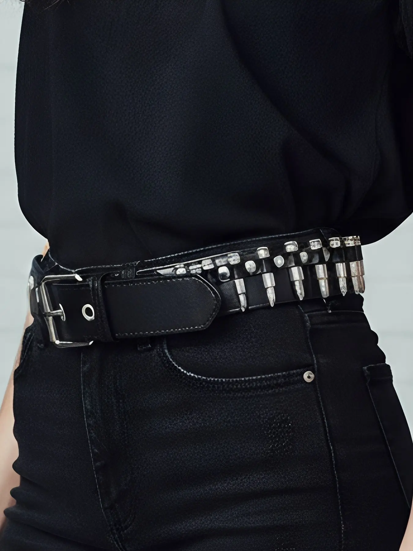 Bullet Head Decorative Belt, Pu Leather Belts, Rivet Vintage Unisex Waistband, Punk Rock Style, Adjustable Buckle, Metal Eyelets, Durable PU Material, Perfect For Rock Music Lovers, Biker Style, Stage Performances