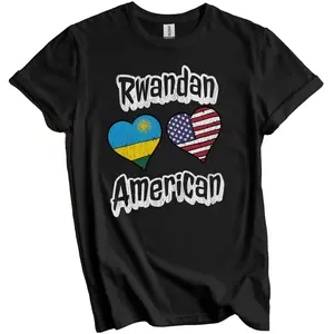 Rwandan American Flag Hearts Combo Rwanda Distressed T-Shirt