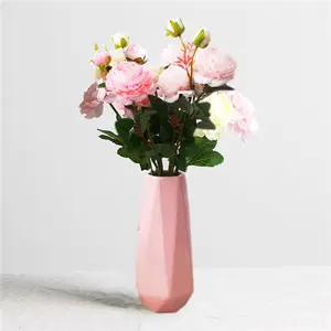 Pink Ceramic Vase 7.4 Inch Modern Geometric Minimalist Flower Vase for Pampas Grass, Tulips, Calla Lilies | Matte Decorative Table Shelf Centerpiece for Living Room, Wedding, Housewarming, Birthday & Home Décor, gift for her, unique items, gifts ideas