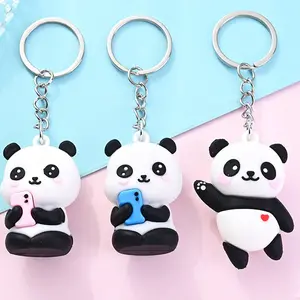 3 Cute Cartoon Waving Panda Keychains, Soft Rubber Panda Figurines, Bag Hanging Decorations, Couple Small Accessories Gift