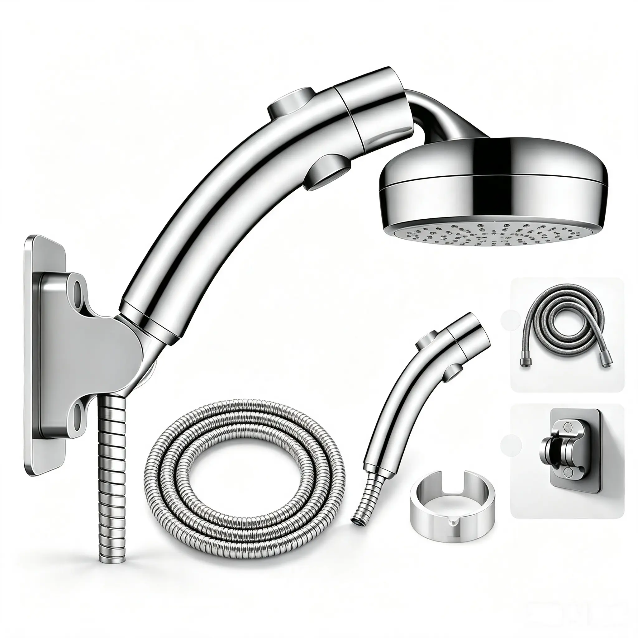 High-Pressure Handheld Shower Head with Pause Button, Spray Gun Mode, Water-Saving Detachable Sprayer, Flexible Hose, Wall Bracket for Bathroom, RV Camper Caravan