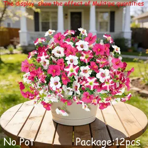 12PCS Artificial Flowers for Outdoors, Artificial Petunias with Eucalyptus, UV Resistant, Versatile Usage, Fake Flowers for Outside for Pot, Front Door, Porch, Yard, Patio, Window Box, Hanging Basket, Artificial Flower Set