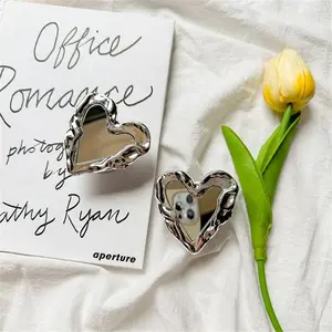 Heart Shaped Mirror Phone Holder, Silver Mirror Ring Holder, Smartphone Accessories, Phone Accessories for Women & Girls, Cellphone Holder