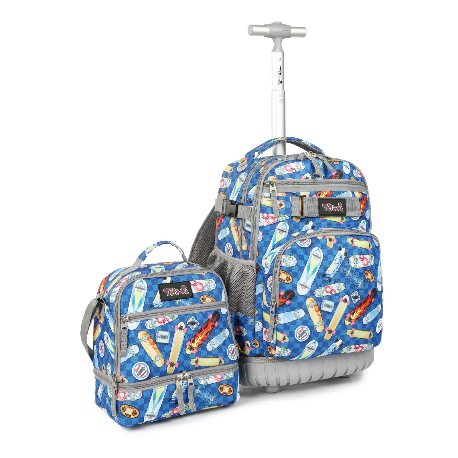 Tilami Rolling Backpack 19 inch with Lunch Bag Wheeled Laptop Backpack, Skateborad