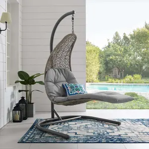 Modway Landscape Hanging Chaise Lounge Outdoor Patio Swing Chair in Light Gray Gray