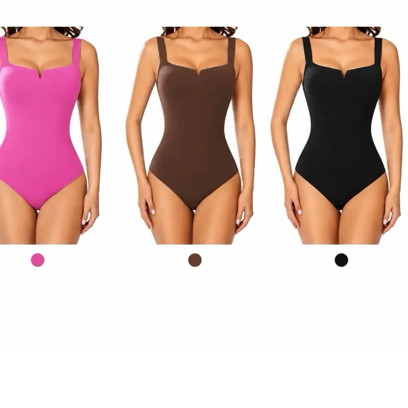 Women’s Square Neck Sleeveless Bodysuit – Fuchsia/Chocolate
