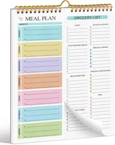 Joyberg Meal Planner Notebook 8.5x11”, 50 Sheets Magnetic, Double Helix Meal & Grocery List, Wall-Mountable Menu Planner for Daily & Weekly Plan