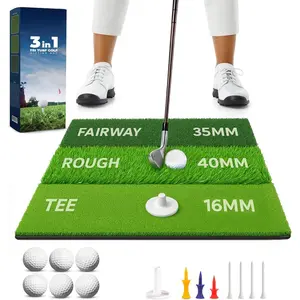 Tri-Turf 3-in-1 Golf Hitting Mat - XL 24"x24" Foldable Practice Pad w/Adjustable Tees, Non-Slip EVA Foam Base, Indoor & Outdoor Use for Chipping, Driving, Swing Training, Backyard or Garage