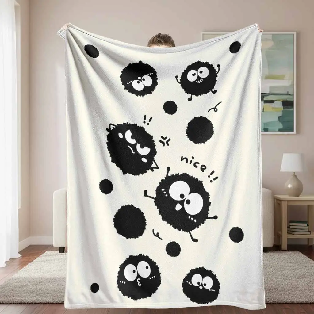 Fluffy Soot Sprite Flannel Throw Blanket - Flannel Fabric, Adorable Look, Anti-Pilling, Wrinkle Resistant, Ultrasoft, Lightweight, Breathable, for Living Room Lounging, Office Naps, Cozy Setup & Gifting