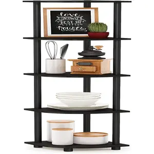 Furinno Turn-N-Tube 5 Tier Corner Display Rack Multipurpose Shelving Unit, 1-Pack, Espresso/Black Furinno