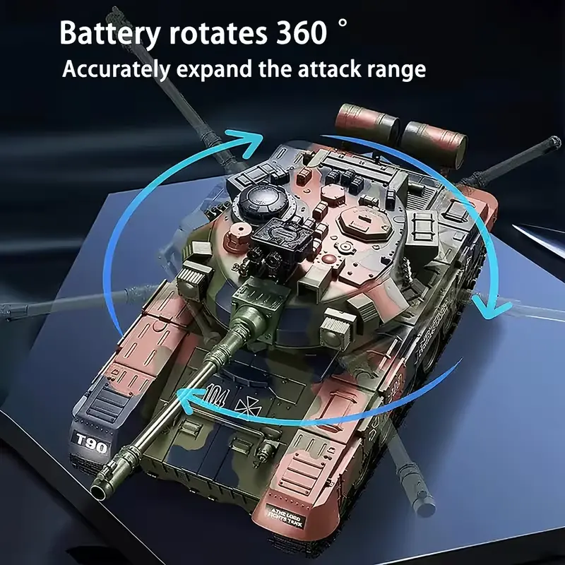 Durable 1:28 Scale RC Battle Tank Toy, 2.4GHz Remote Control, Realistic Rotating Turret & Look, Firing & Sound Effects, All-Terrain Tracks, Rechargeable, Indoor/Outdoor Play