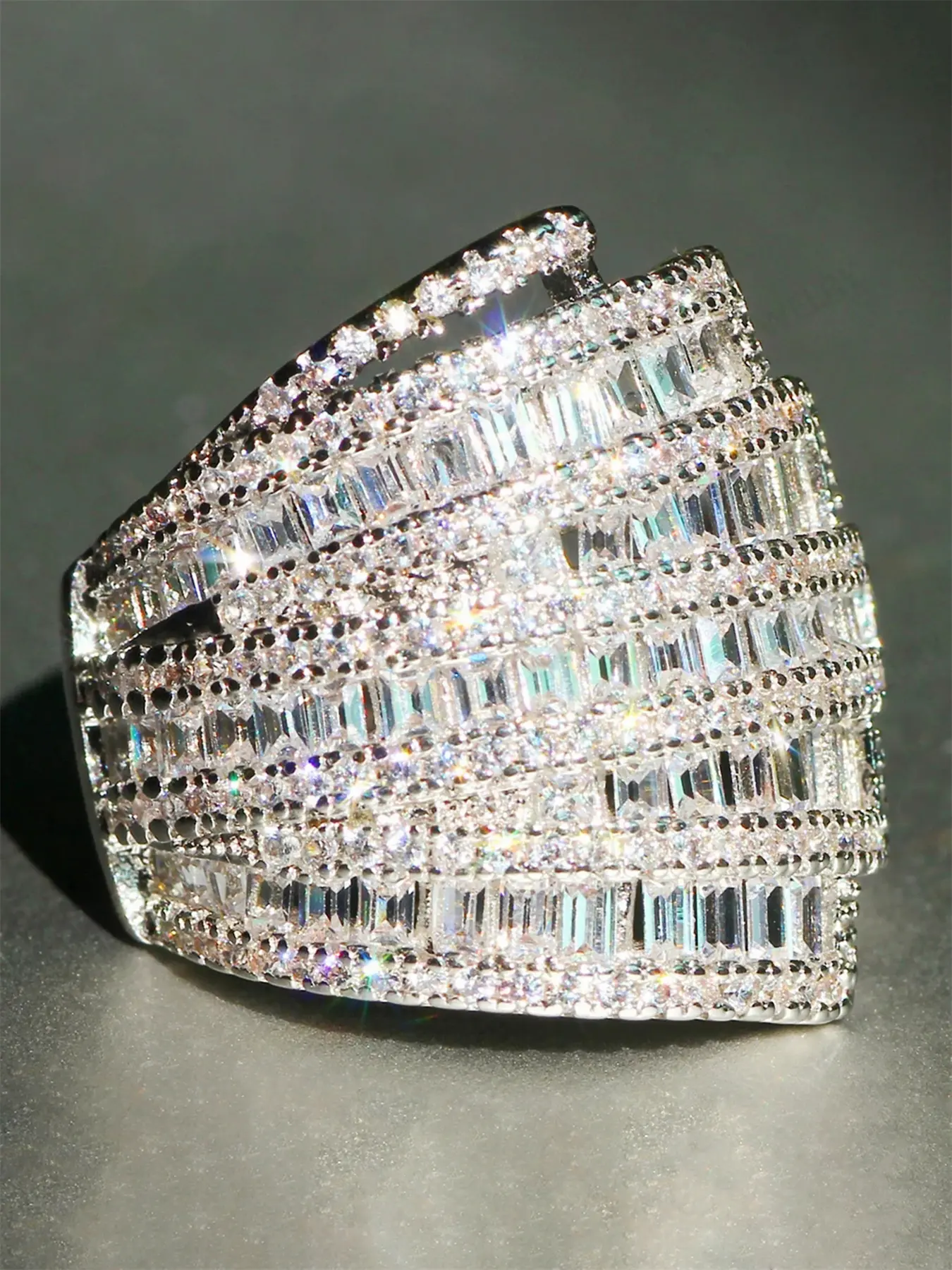 Charming Artificial Zircon Ring for Women, Wedding Party Jewelry Gift, Copper Chain Style, All Seasons Wear, Elegant Design, Cubic Zirconia Rings