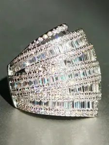 Charming Artificial Zircon Ring for Women, Wedding Party Jewelry Gift, Copper Chain Style, All Seasons Wear, Elegant Design, Cubic Zirconia Rings