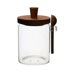 18.5 OZ Glass Coffee Jars with Spoons for Candy Biscuit Storage Tea Snack Seasoning Salt Pepper Jars Organiser - Bottles