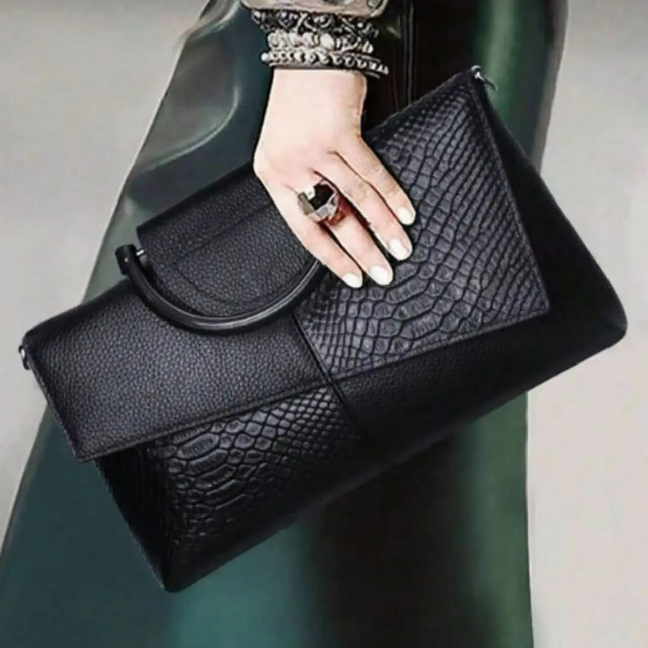 Luxury PU Leather Crossbody Bag with Adjustable Shoulder Straps, Distinctive Crocodile Pattern Clutch, Fashionable Women's Versatile Everyday Purse, Handbag