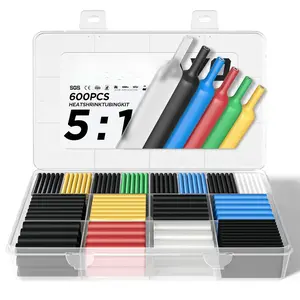 5:1 Heat Shrink Tubing Kit 600 count, Industry-Leading 5:1 Ratio Adhesive Lined, Marine Grade Dual Wall,  Electrical Wire Sleeving Tube, Tube Wrap Assortment Kit for DIY, 8 Sizes 6 Colors