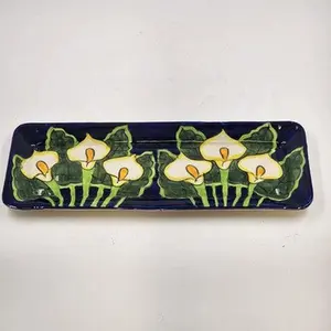 Hand Painted Bread Server Plate 16" Talavera Calla Lilies Mexico Signed Mexico Q
