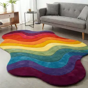 Colorful Abstract Art Ripple Fluid Edge Rug, Modern Luxurious Living Room Bedroom Soft Artistic Mat, Unique Space Atmosphere Home Decor, Abstract Area Rugs