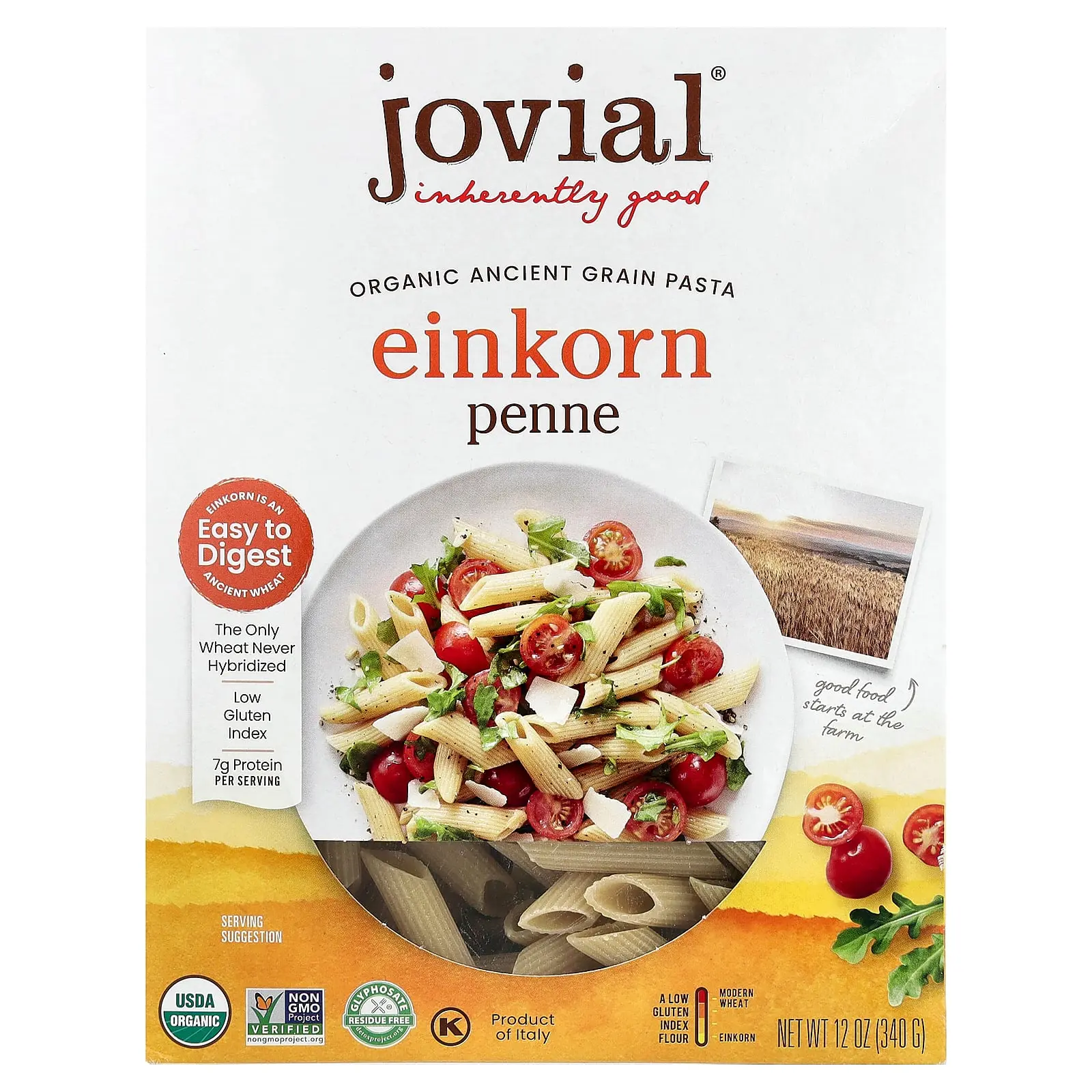 Jovial Organic Ancient Grain Pasta, Einkorn Penne, 12 oz (340 g)