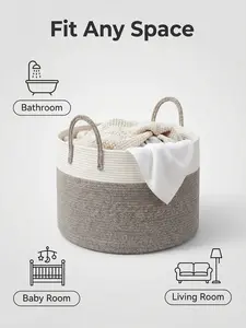 Foldable Laundry Basket,Woven Cotton Rope Laundry Hamper,85L for Decor Storage of Dirty Clothes,Toys and Blankets in Bathroom,Baby Room and Living Room Stair with Handles
