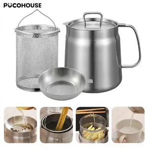 2000ml Stainless Steel Oil Dispenser w/Filter & Tray 4-Piece 304 Stainless Steel Deep Fryer Pot with Oil Filter Basket Utensils Kitchenware Aluminum 	 stainless steel pans
