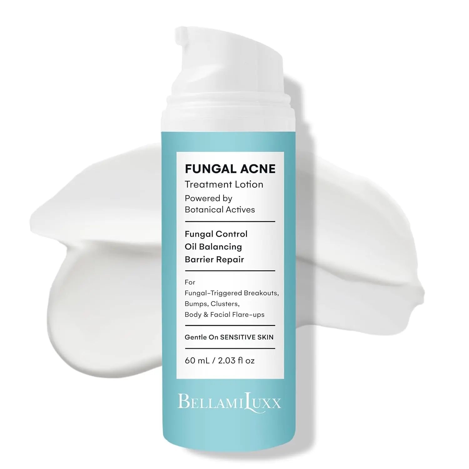 BellamiLuxx Fungal Acne Treatment Lotion: Effective Face & Body Pimple Cream for Bumps, Clusters, Itch & Redness – Fungal Prone Skin Acne Treatment Moisturizer for Teens & Adults with Natural Actives