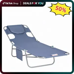 Folding Beach Lounge Chair with Face Hole Arm Slots 5 Position Adjustable Sun Lounger with Pillow Outdoor Tanning Chair for Patio Garden Pool Portable Relax Setup Gray