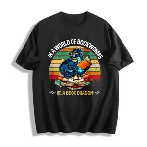 Retro Style Men's 100% Cotton T-Shirt Book Dragon Books Graphic Tee S-5XL Plus Size Summer Wear Gift For Reading Lovers Bookworms Fantasy Fans
