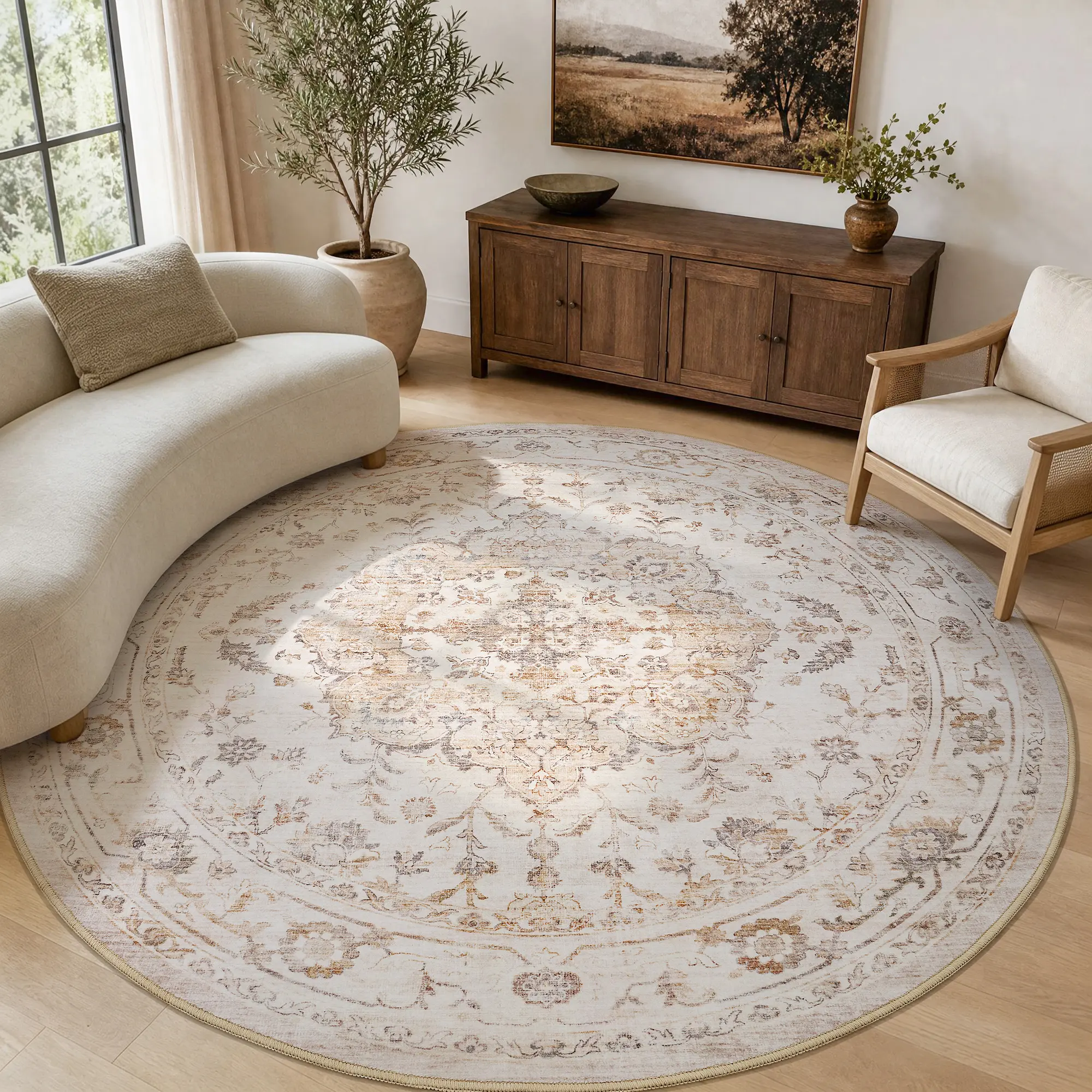 Amoami Vintage Area Rug, Machine Washable Soft Carpet with Non Slip TPR Backing, Lightweight Easy Clean Indoor Rug for Living Room, Bedroom, Entryway Home Decor