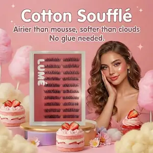 Lumé Cotton Soufflé Self-Adhesive Lash 4 Styles Glue-Free Easy Removal Natural Lashes 9mm/10mm/ 11mm Lightweight 24+ Secure Hold Eyelashes Clusters for Flawless Makeup - Cosmetic