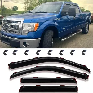 in-Channel Window Deflectors for Ford F-150 2009-2014 SuperCrew Cab, Dark Smoke Rain Guards, Vent Visors, Sun Shield Wind Deflector Truck Accessories, 4- Piece Set