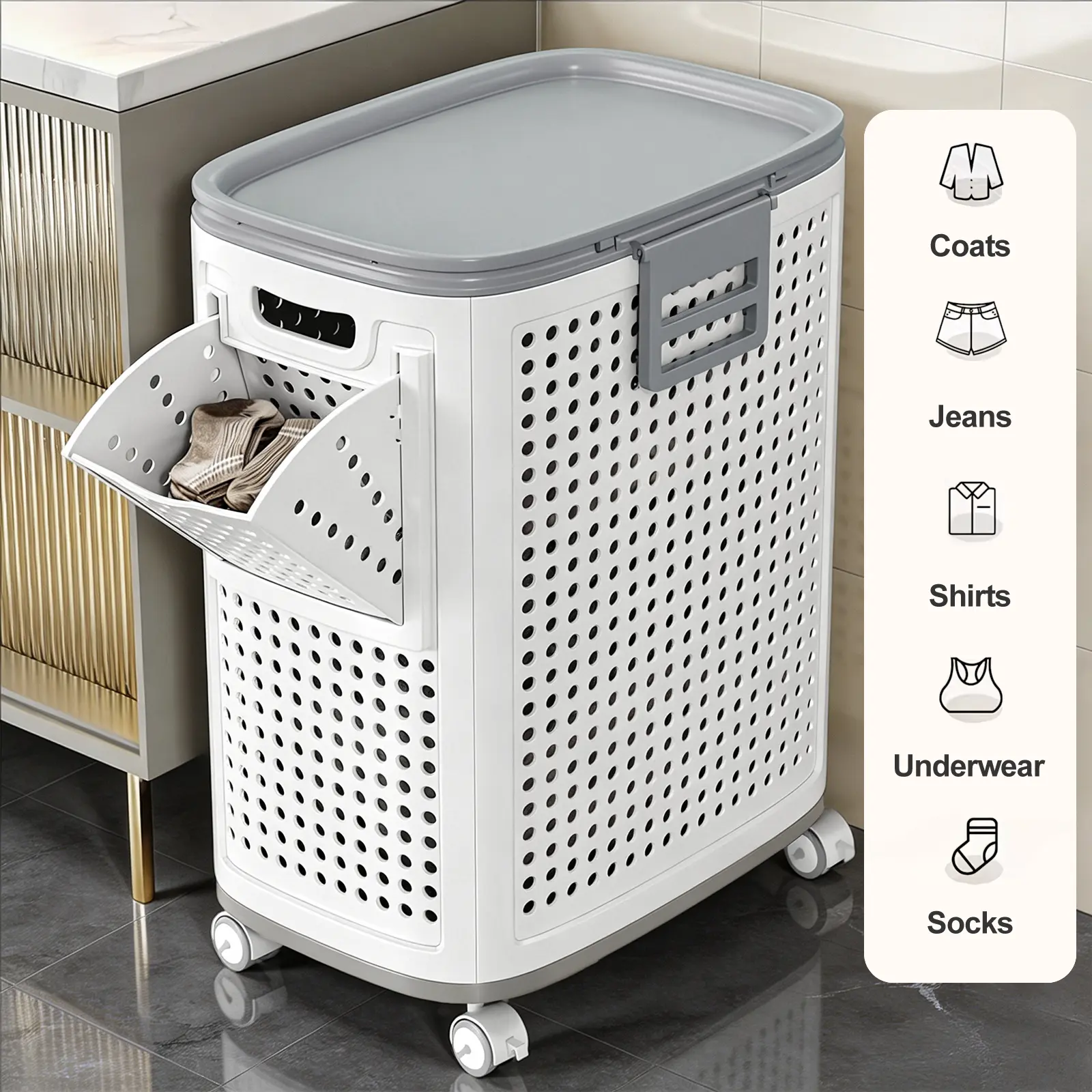 CTIME Laundry Basket,Laundry Hamper,Laundry Bag,Hamper,Basket,Laundry Basket With Wheels,Bathroom Decor,Dorm Room Essentials,Room Decor
