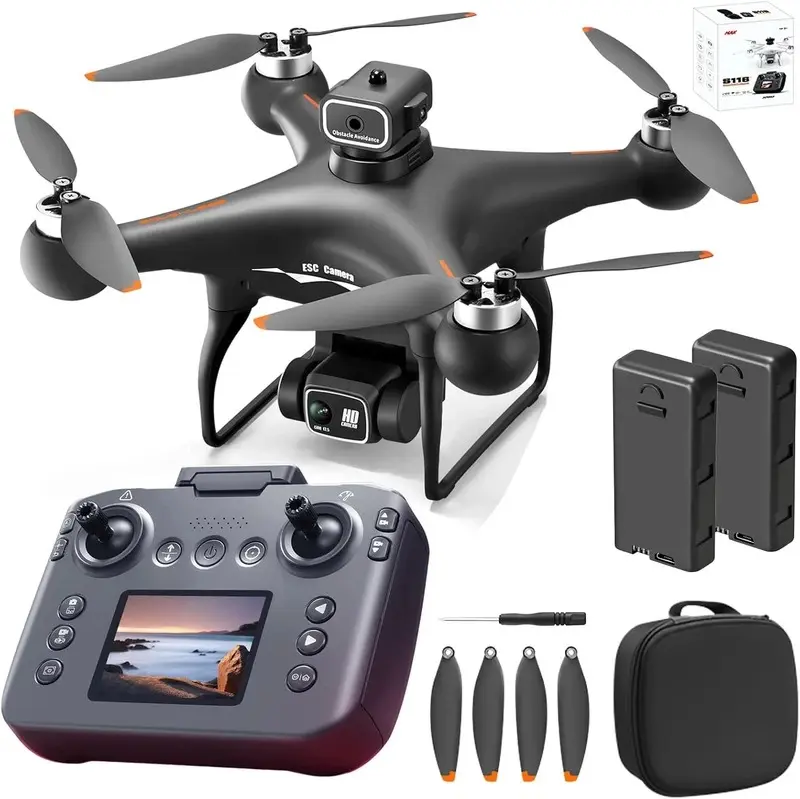 S116 GPS Drone with Screen Controller, 2 Batteries, Brushless Motor and Altitude Hold Function Cameras