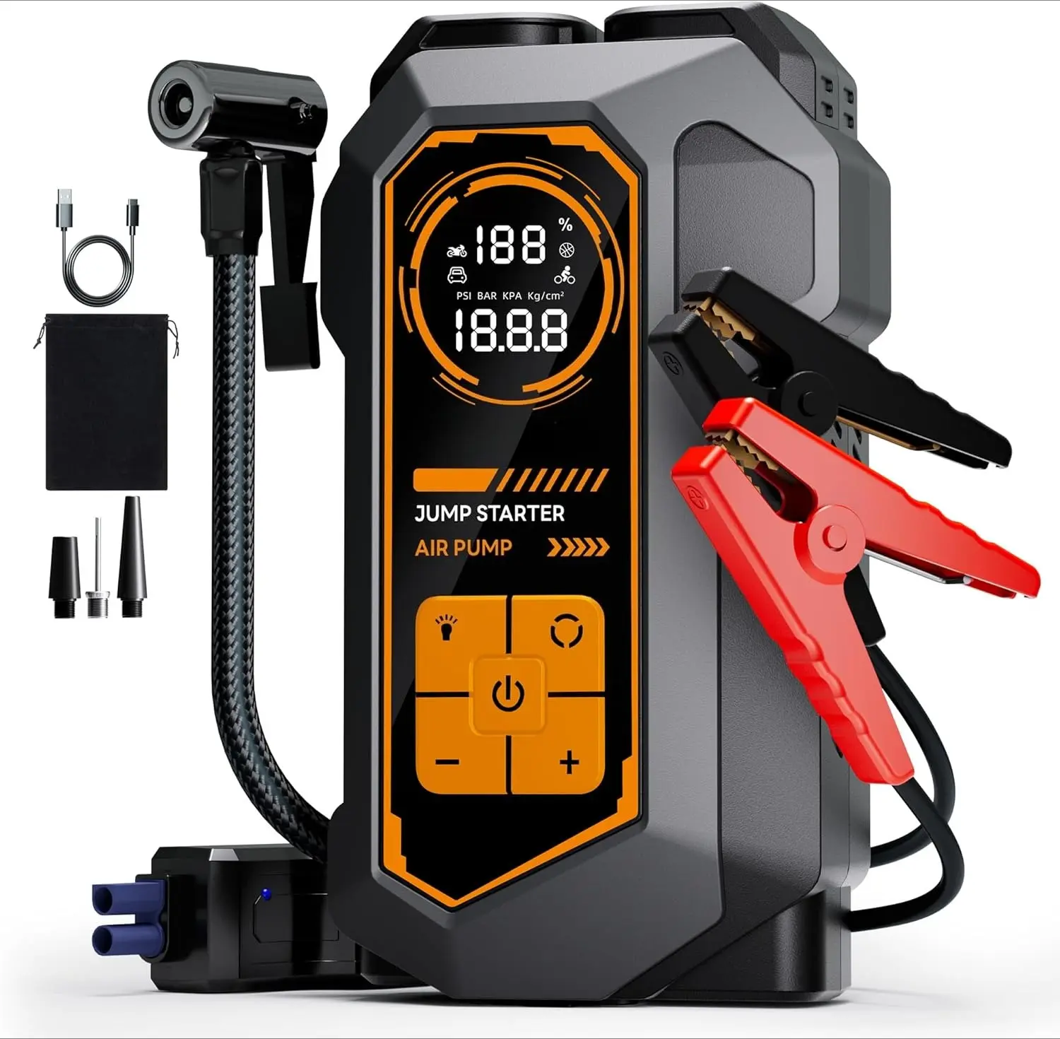DIBMS 6000A Jump Starter with Air Compressor, 10-in-1 Car Jumper Starter Portable, 150PSI Tire Inflator/Air Pump, LED Flashlight for Up to 10.0L Gas / 8.0L Diesel Engines